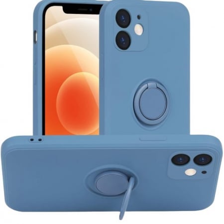 Ring Silicone Case - Lichidare Husa protectie Flippy compatibila cu Huawei P40 Lite Liquid Silicone Ring cu suport rotativ Albastru deschis