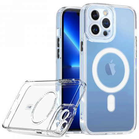 Huse de telefoane - Husa protectie Flippy pentru iPhone 14 Pro Max Mag Safe, 2 in 1 incarcare si magnet, Silicon si Acril, Transparenta