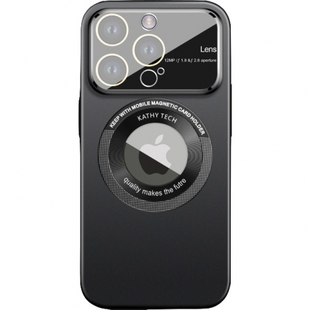 GSM - Husa protectie MagSafe Kathy Tech, Flippy, pentru Apple iPhone 13 Pro Max, Dublu Cerc, Negru
