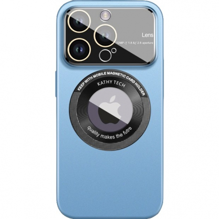 GSM - Husa protectie MagSafe Kathy Tech, Flippy, pentru Apple iPhone 14 Pro, Dublu Cerc, Albastru Deschis