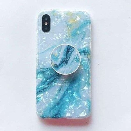 Sub 99 Lei - Husa protectie pentru Apple iPhone 11 Pro Max Soft IMD TPU Marble Albastru Suport inclus