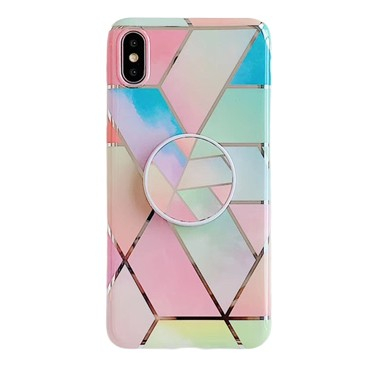 Sub 99 Lei - Husa protectie pentru Apple iPhone 11Pro Max Soft IMD TPU Marble Geometric Roz Suport inclus