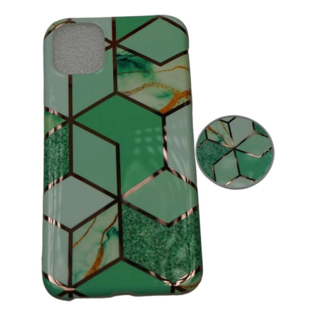 Husa protectie pentru Apple iPhone 11Pro Max Soft IMD TPU Marble Geometric Verde Suport inclus [1]