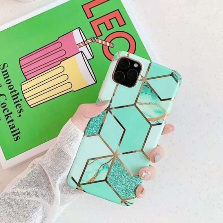 Husa protectie pentru Apple iPhone X/XS Soft IMD TPU Marble Geometric Verde [2]