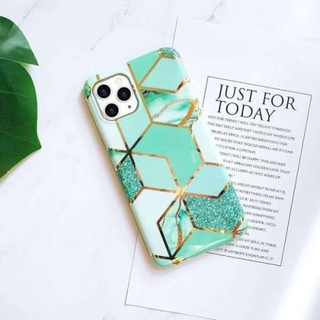 Husa protectie pentru Samsung S10 Soft IMD TPU Marble Geometric Verde [2]