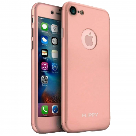 Huse de telefoane - Husa protectile Flippy Premium Full Cover 360 pentru Apple iPhone 8, Roz Auriu cu Folie Sticla inclusa