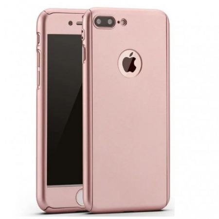Huse de telefoane - Husa Samsung Galaxy A7 2017 Full Cover 360 Roz Auriu + Folie de protectie