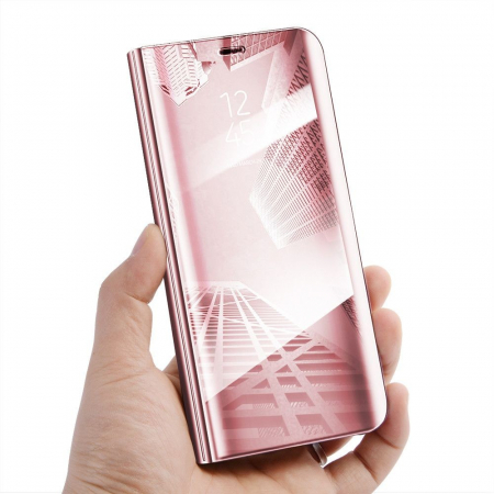 Husa Samsung Galaxy A8 2018 Flip Cover Oglinda Roz [3]