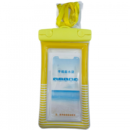 Huse de telefoane - Husa subacvatica Cushion Waterproof Flippy, Snowproof, Universala, Dungata, cu Snur, pentru telefon sau documente, Galben