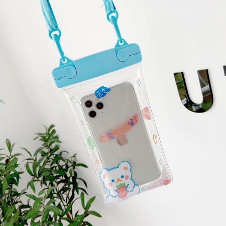 Husa subacvatica Fruity Waterproof Flippy, Snowproof, Universala, Impermeabila, cu Snur, pentru telefon sau documente, Berry Bear, Albastru [4]