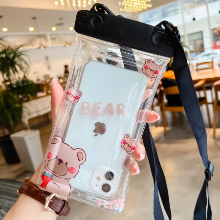 Husa subacvatica Fruity Waterproof Flippy, Snowproof, Universala, Impermeabila, cu Snur, pentru telefon sau documente, Berry Bear, Negru [1]