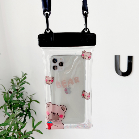 Husa subacvatica Fruity Waterproof Flippy, Snowproof, Universala, Impermeabila, cu Snur, pentru telefon sau documente, Berry Bear, Negru [4]