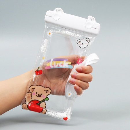 Husa subacvatica Fruity Waterproof Flippy, Snowproof, Universala, Impermeabila, cu Snur, pentru telefon sau documente, Cherry Bear, Alb [3]