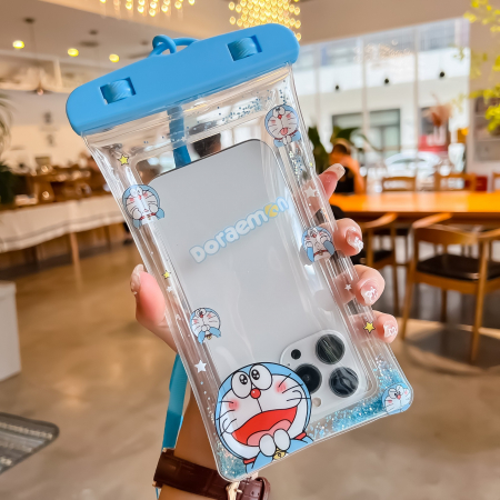 Husa subacvatica Glitter Kids Waterproof Flippy, Snowproof, Universala, cu Snur, pentru telefon sau documente, Cat, Bleu [1]