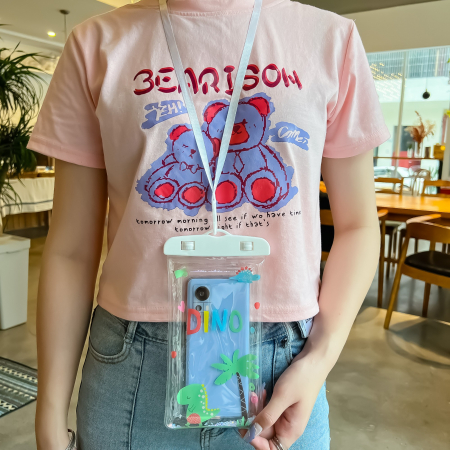 Husa subacvatica Glitter Kids Waterproof Flippy, Snowproof, Universala, cu Snur, pentru telefon sau documente, Dino, Alb [1]