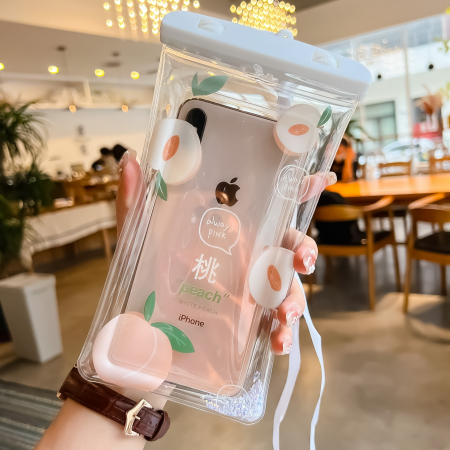 Husa subacvatica Glitter Kids Waterproof Flippy, Snowproof, Universala, cu Snur, pentru telefon sau documente, Peach, Alb [2]