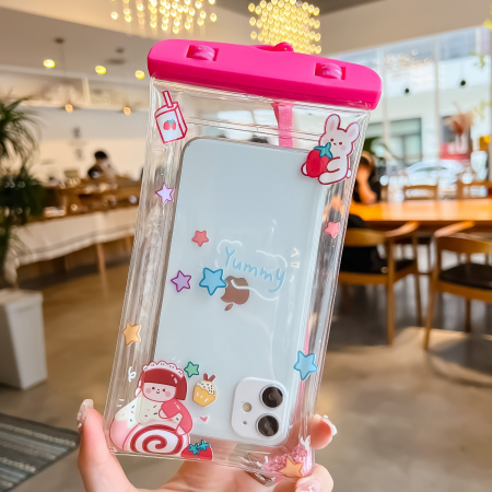 Husa subacvatica Glitter Kids Waterproof Flippy, Snowproof, Universala, cu Snur, pentru telefon sau documente, Sweet Girl, Roz [2]