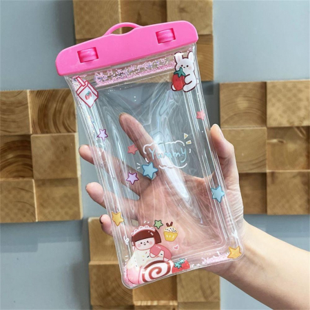 Husa subacvatica Glitter Kids Waterproof Flippy, Snowproof, Universala, cu Snur, pentru telefon sau documente, Sweet Girl, Roz [1]