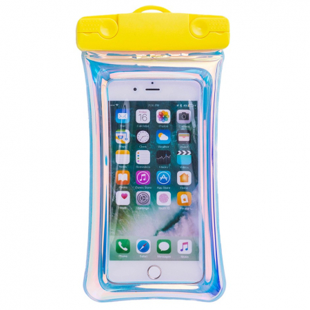 GSM - Husa subacvatica Holografica Waterproof Flippy, Snowproof, Universala, Impermeabila, cu Snur, pentru telefon sau documente, Galben