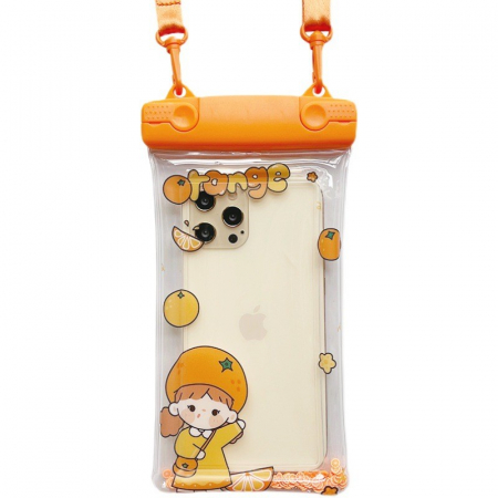 GSM - Husa subacvatica Waterproof Flippy, Snowproof, Universala, Impermeabila, pentru telefon sau documente, cu snur, Orange Girl, Portocaliu