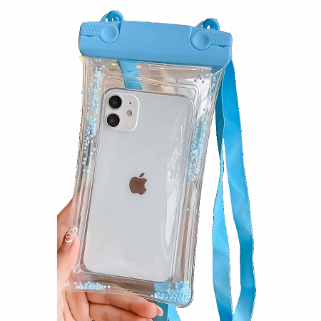 Huse de telefoane - Husa subacvatica Waterproof Flippy, Snowproof, Universala, Senzoriala, cu Snur, pentru telefon sau documente, Bleu