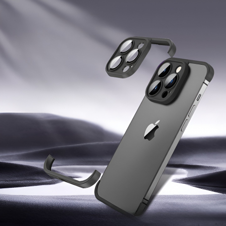 Husa TPU Edgeless Compatibila cu iPhone 15 Pro, Flippy, Protectie pentru Colturi si Camera, Aliaj, Antisoc, Antizgariere, Negru Mat [2]