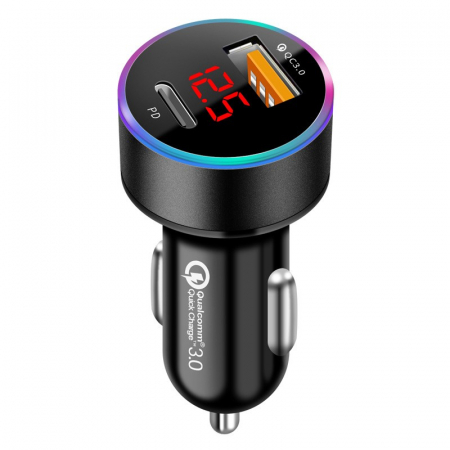 Modulatoare FM - Incarcator Auto 2 in 1, Flippy, Port USB Fast Charge QC3.0 si Type C, PD 20W, Negru