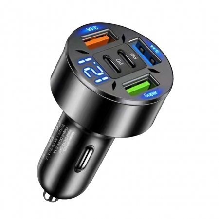 Lichidare Incarcator Auto 5 in 1, Flippy, 3 x Port USB Fast Charge QC3.1 si 2 x Type C, PD 65W, Negru [5]