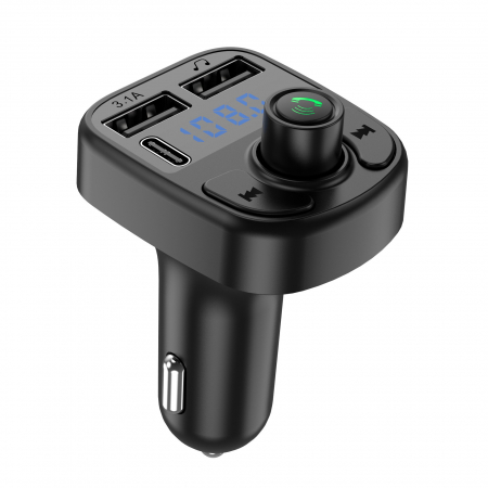 Modulatoare FM - Incarcator Auto cu MP3 Player, Flippy, Bluetooth 5.0, 5V, 2 x USB, Type C, Negru