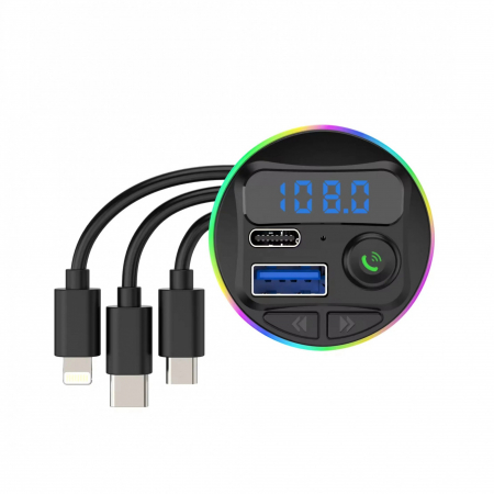 Modulatoare FM - Incarcator Auto cu MP3 Player, Flippy, Port USB Fast Charge QC3.0 si Type C, PD 20W, Bluetooth, 3 Mufe de Incarcare, Negru