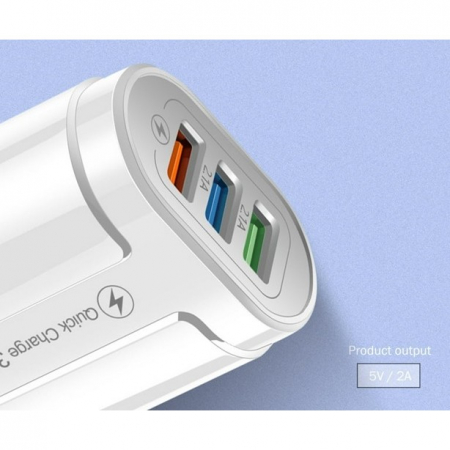 Incarcator Rapid QC3.0, Flippy, 3 Porturi USB, 2.1A, 18W, din ABS, Protectie Supraincalzire, Gama Macarons, Alb [1]