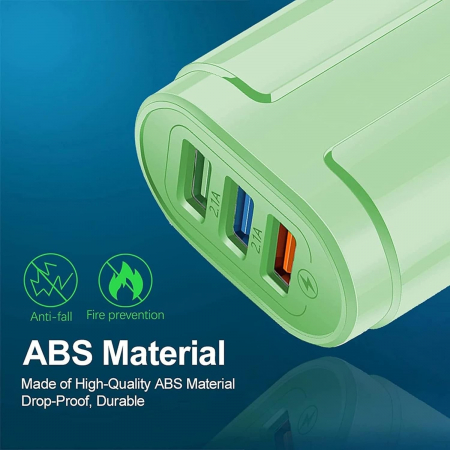 Incarcator Rapid QC3.0, Flippy, 3 Porturi USB, 2.1A, 18W, din ABS, Protectie Supraincalzire, Gama Macarons, Verde [4]