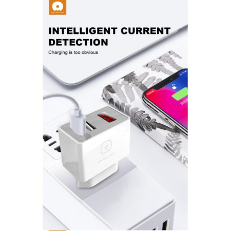 Incarcator Retea Flippy, 2.4A, 2 porturi USB, cu afisaj led WUW-C82, Alb [3]