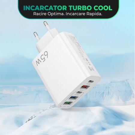 *LICHIDARE STOC* Incarcator Retea, Flippy, 5 Porturi, 65W Fast Charge, 3 x USB, 2 x Type-C, Universal Compatibil iPhone, Huawei, Samsung, Xiaomi, Alb [3]