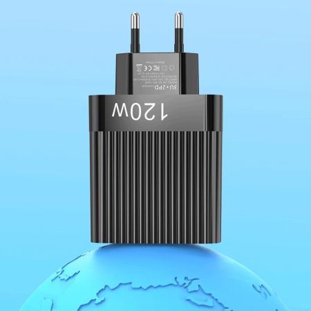 Incarcator Retea pentru Telefon, Flippy, Super Fast Charger Multi-Port, Power Delivery 120W, 3 USB-A, 2 TYPE-C, Compatibil Telefon si Tableta, Negru [2]