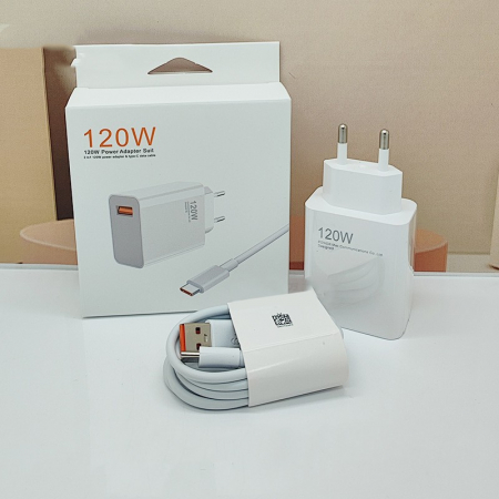 Incarcator Retea Super Charge pentru Telefon, Flippy, 120W Standard UE, Port USB-B cu Cablu TYPE-C de 1m Inclus, Alb [1]