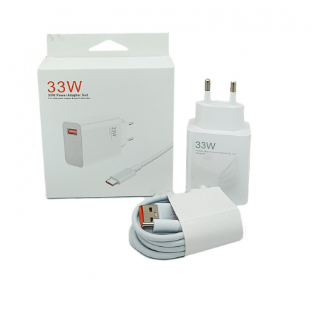 Incarcatoare Telefoane - Incarcator Retea Super Charge pentru Telefon, Flippy, 33W Standard UE, Port USB-B cu Cablu TYPE-C de 1m Inclus, Alb