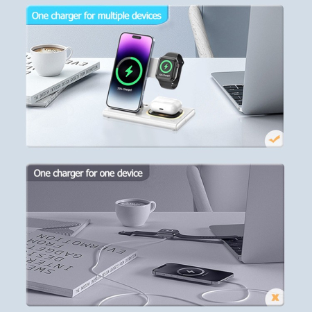 Incarcator Wireless 3 in 1 Fast Charger, Flippy, Compatibil cu Apple iPhone, iWatch, AirPods, New Design, 15W, 16.5 x 14 x 9.5 cm, Alb [3]