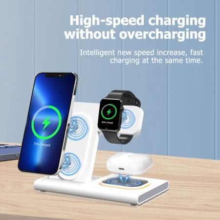 Incarcator Wireless 3 in 1 Fast Charger, Flippy, Compatibil cu Apple iPhone, iWatch, AirPods, New Design, 15W, 16.5 x 14 x 9.5 cm, Alb [2]
