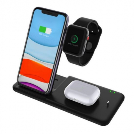 Incarcator Wireless FastCharge Flippy 4 In 1, design pliabil, 15W, Compatibil Apple Watch, Airpods, iPhone, Android, Samsung, Huawei, Xiaomi, Oppo, Negru [7]