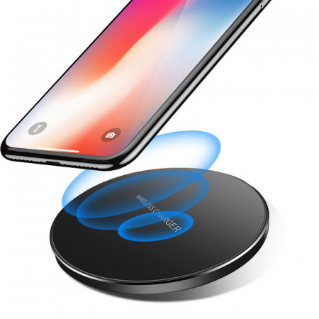 Incarcator Wireless Flippy, Fast Charge, 15W, Ultra Slim, compatibil cu iPhone, cablu inclus, Rotund, Negru [3]