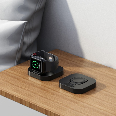 Incarcator Wireless pentru Smart iWatch, Flippy, Compatibil cu Apple iWatch 1/9, Magnetic Charger, Interfata TYPE-C, 3W, 7.5 x 7.5 x 1.2 cm, Pliabil, Negru [4]