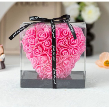 Articole petrecere - Inima din flori, Trandafiri de spuma, roz, 15x15x9 cm, Cutie 16x10x15 cm