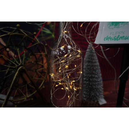Instalatie Craciun, 10 metri, 100 de LED-uri, alb cald, cu energie solara, fir de cupru, liniar, interior/exterior, Flippy [2]