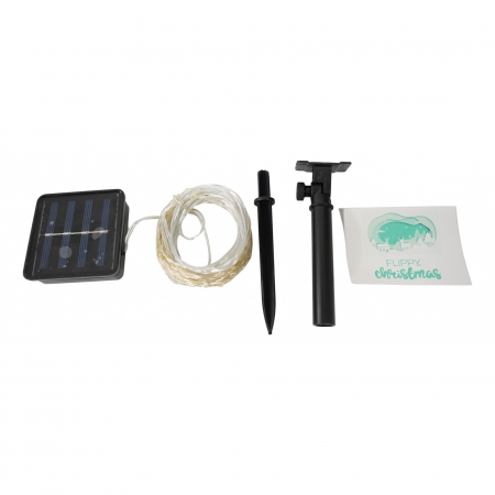 Decoratiuni, ornamente si articole Craciun - Instalatie Craciun, 10 metri, 100 de LED-uri, alb cald, cu energie solara, fir de cupru, liniar, interior/exterior, Flippy