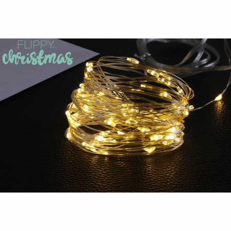 Decoratiuni, ornamente si articole Craciun - Instalatie Craciun, 10 metri, 100 LED-uri, alb cald, telecomanda 8 functii, USB, fir cupru, liniar, interior/exterior, Flippy