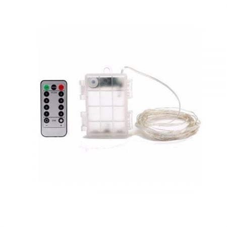 Instalatii cu baterii - Instalatie Craciun, 10 metri, 100 LED-uri, cu Baterii si Telecomanda cu 8 functii, Alb rece, Flippy