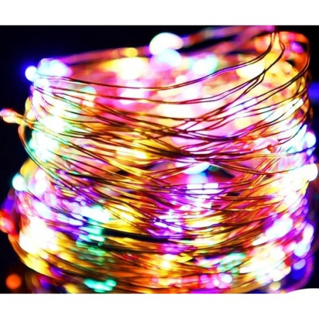 Instalatie Craciun, 10 metri, 100 LED-uri, multicolor, telecomanda 8 functii, USB, fir cupru, liniar, interior/exterior, [8]