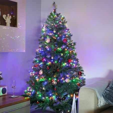 Instalatie Craciun, 105 m, 1050 Led-uri ,Liniara, Rosu/Albastru/Rosu/Verde, Flash, Transformator cu telecomanda, Interconectabila, Prelungitor 3 m inclus, Fir Verde, Flippy [1]