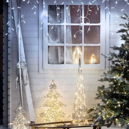 Instalatie Craciun, 110 m, Led-uri ,Franjuri, Alb rece, Flash, Alimentator, Interconectabila, Fir Alb Cauciucat, 220v, Flippy [4]